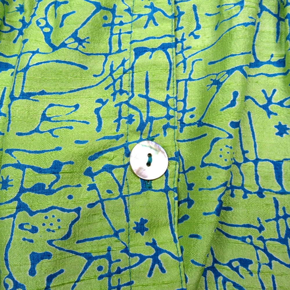 Yak Magik Womens Silk Shirt Medium Green Blue Vintage 90s Statement Eclectic Art - Picture 3 of 9